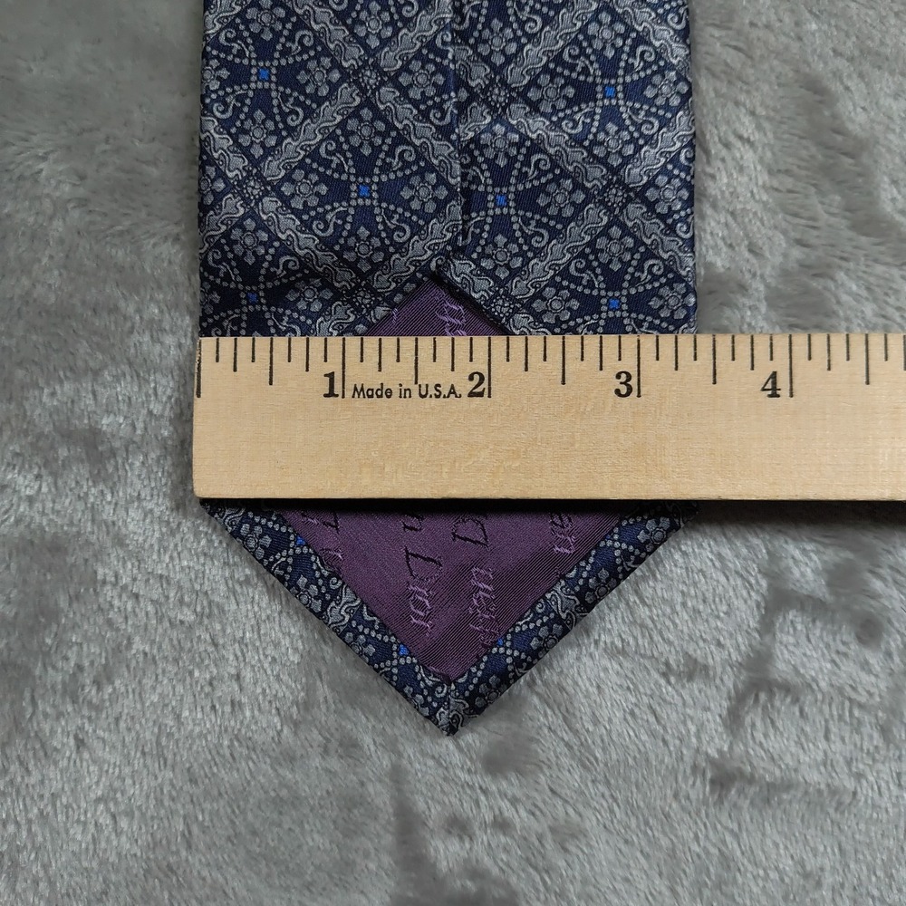 Vintage Christian Dior Monsieur Tie Mens 56.5x3.5 Blue Silver Geometric Abstract - Picture 8 of 9